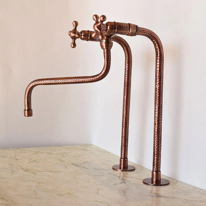 Hammered Copper Bridge Kitchen Faucet – Long Legs, 6" Spread, 15" Height