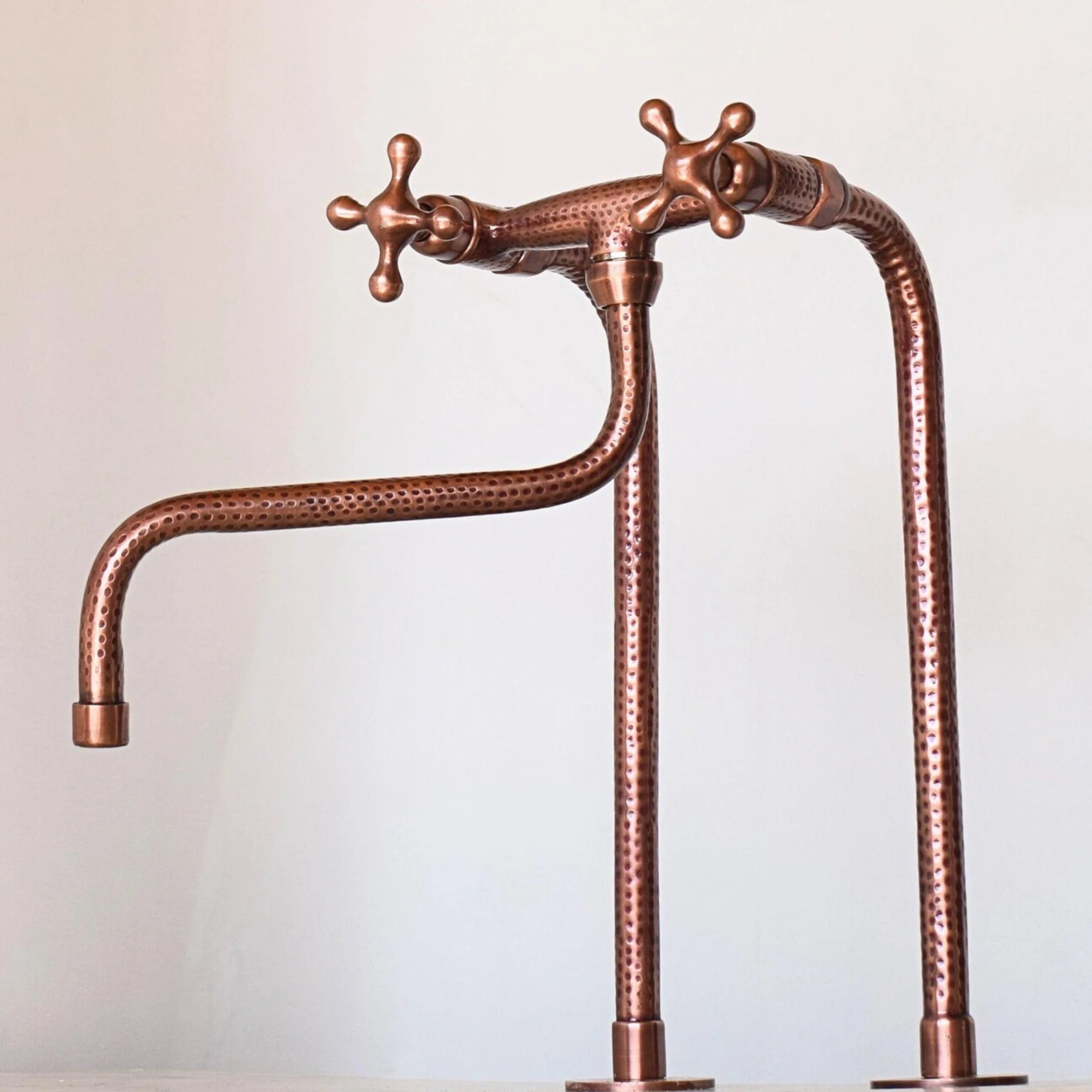 Hammered Copper Bridge Kitchen Faucet – Long Legs, 6" Spread, 15" Height