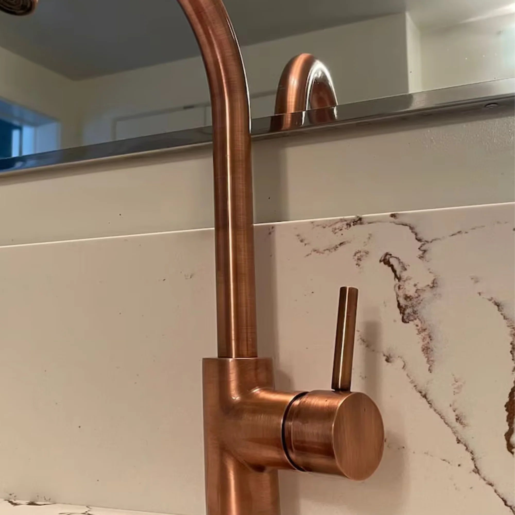 Copper Single Hole Kitchen Faucet – Solid Brass, 13.5" Height, 8" Reach