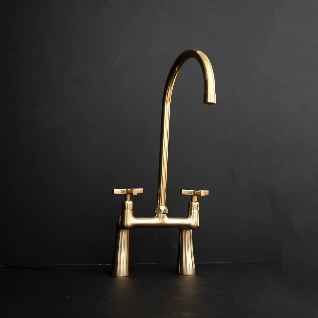 GoldenArc Bridge Kitchen Faucet – Unlacquered Brass, 2-Hole 8" Spread