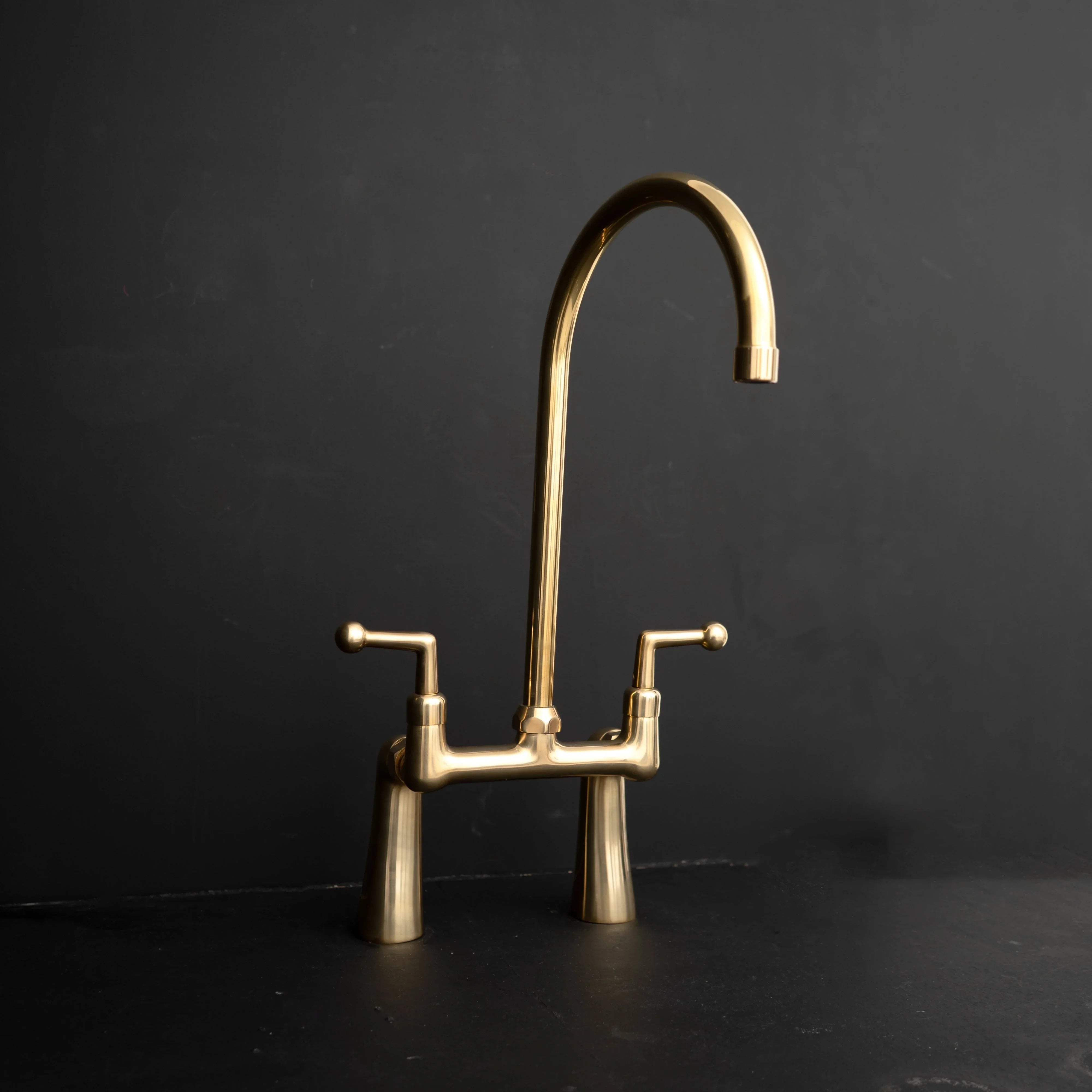GoldenArc Bridge Kitchen Faucet – Unlacquered Brass, 2-Hole 8" Spread