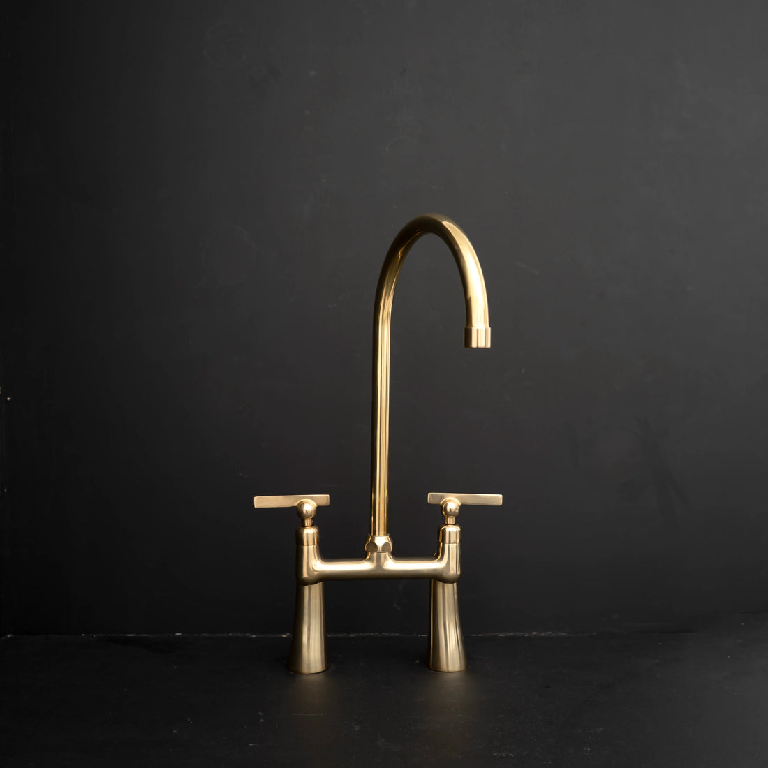 GoldenArc Bridge Kitchen Faucet – Unlacquered Brass, 2-Hole 8" Spread