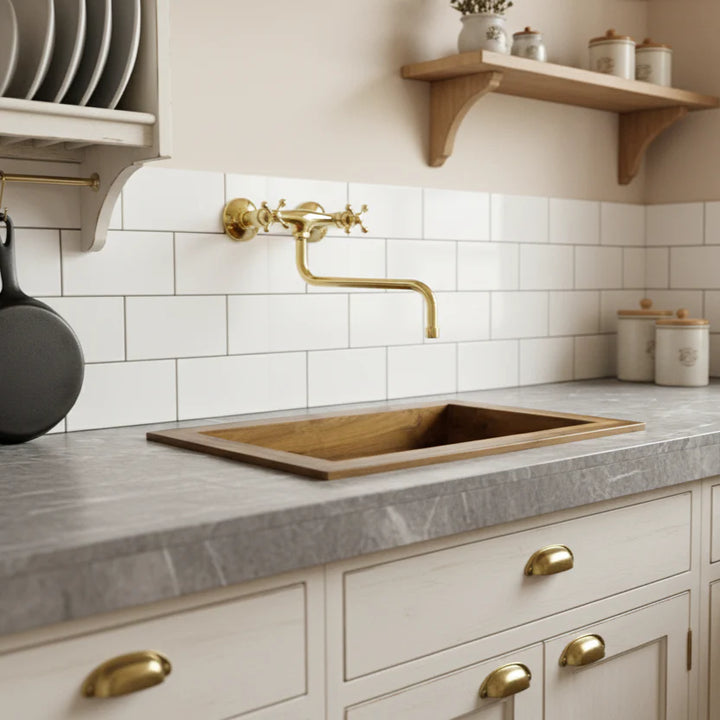Unlacquered Brass Wall Mount Kitchen Faucet - 6" & 8" Spread