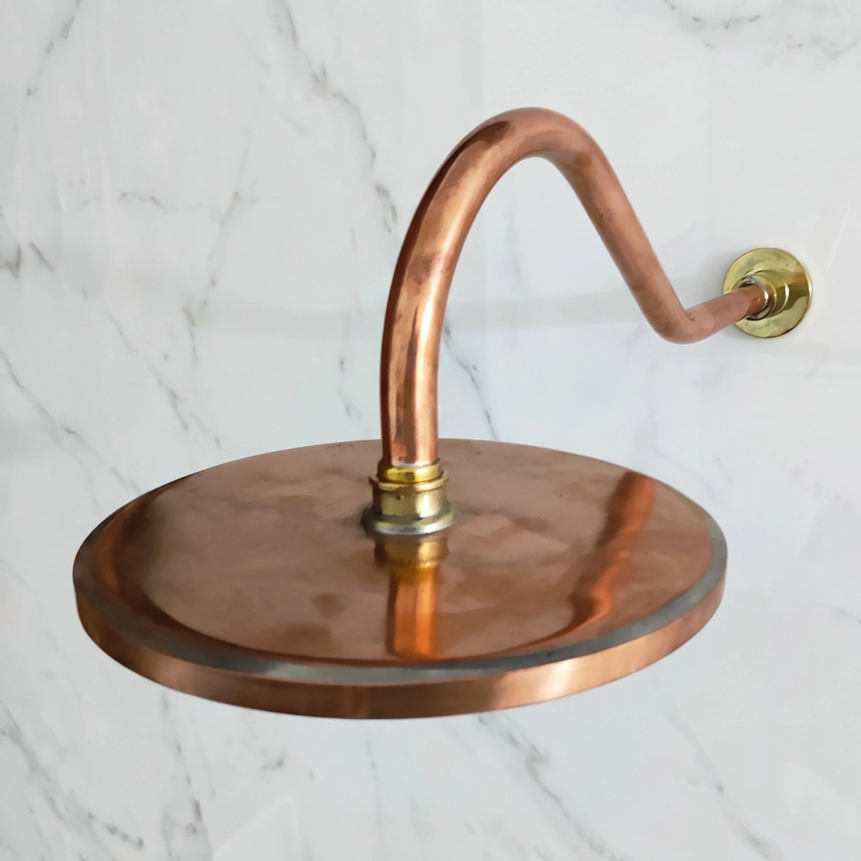 Unlacquered Copper Rainfall Shower Head – Wall Mount, 8" Head, 17" Arm