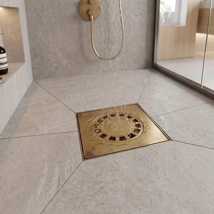 Unlacquered Brass Square Shower Drain – Removable Cover, 3 Sizes