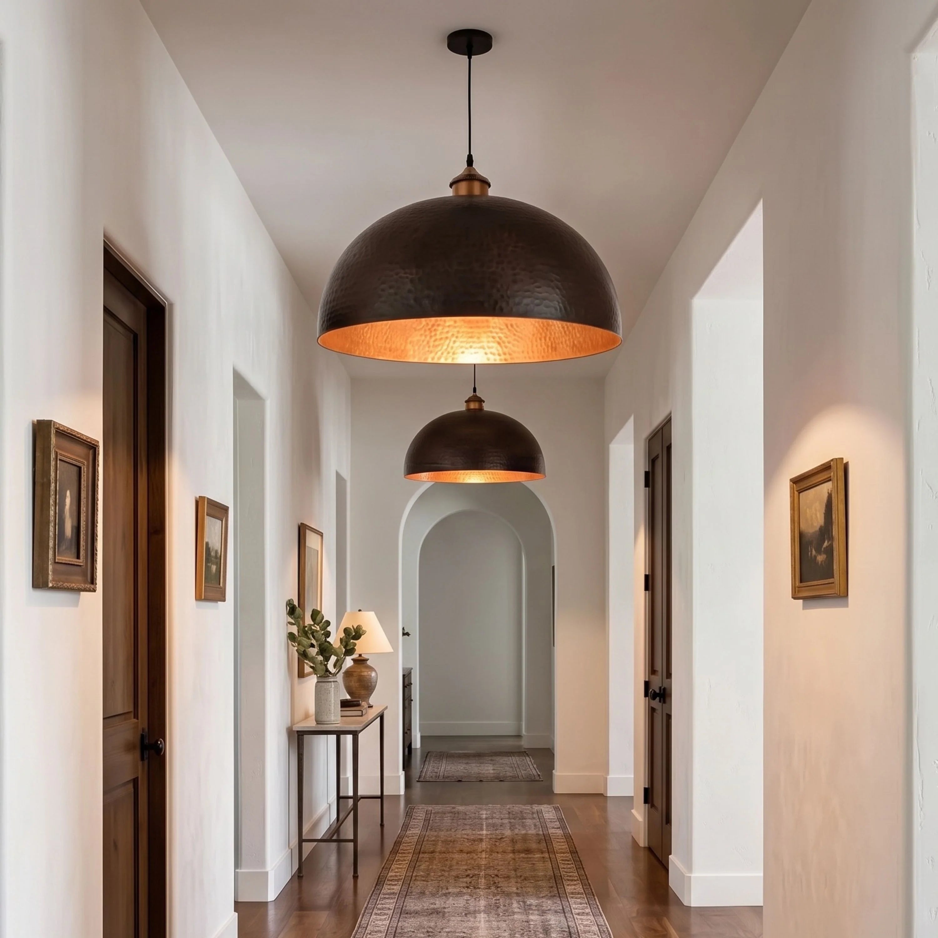 Hammered Copper Pendant Light – Aged Patina, 4 Sizes, E26/E27, Dimmable