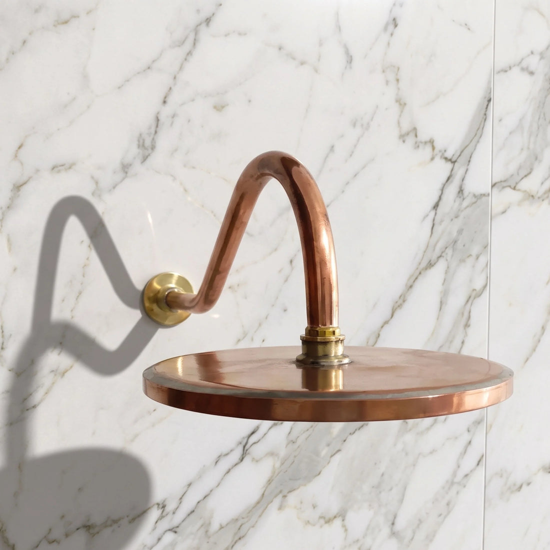 Unlacquered Copper Rainfall Shower Head – Wall Mount, 8" Head, 17" Arm