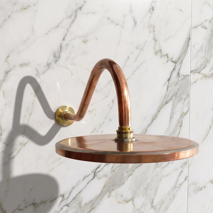 Unlacquered Copper Rainfall Shower Head – Wall Mount, 8" Head, 17" Arm