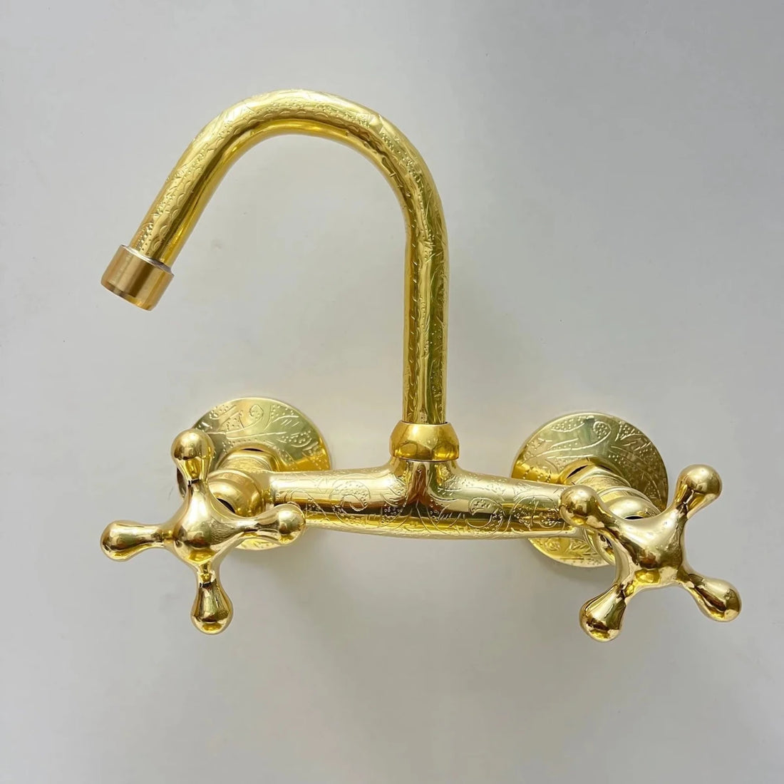 Engraved Brass Wall-Mounted Kitchen Faucet – Vintage Style - The House Of Brass
