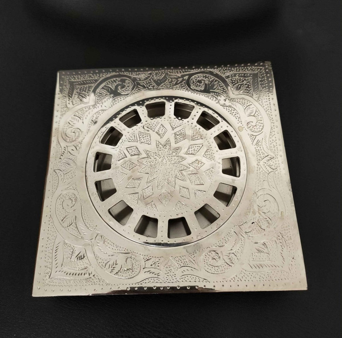 Engraved Silver Floor drain - The House Of Brass