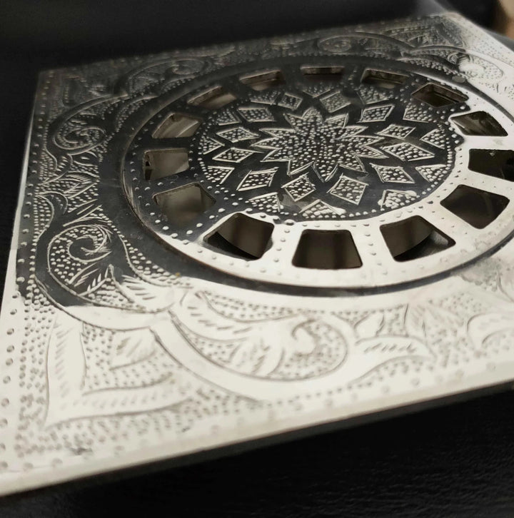 Engraved Silver Floor drain - The House Of Brass