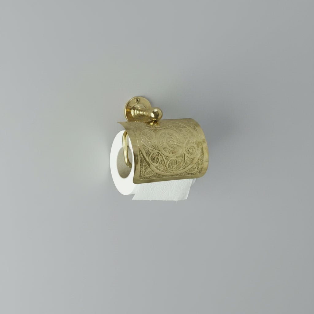 Engraved Solid Brass Toilet Paper Holder – Wall Mounted Unlacquered Brass Bathroom Accessory - The House Of Brass