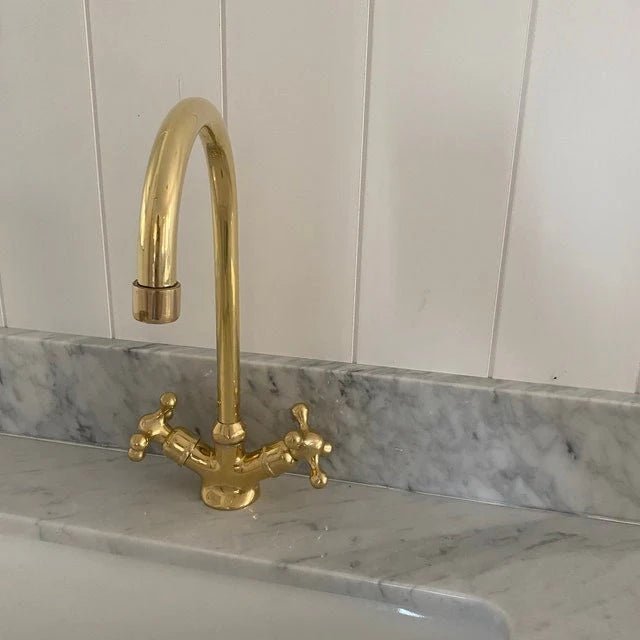 Gooseneck Kitchen Faucet – Unlacquered Brass Design - The House Of Brass