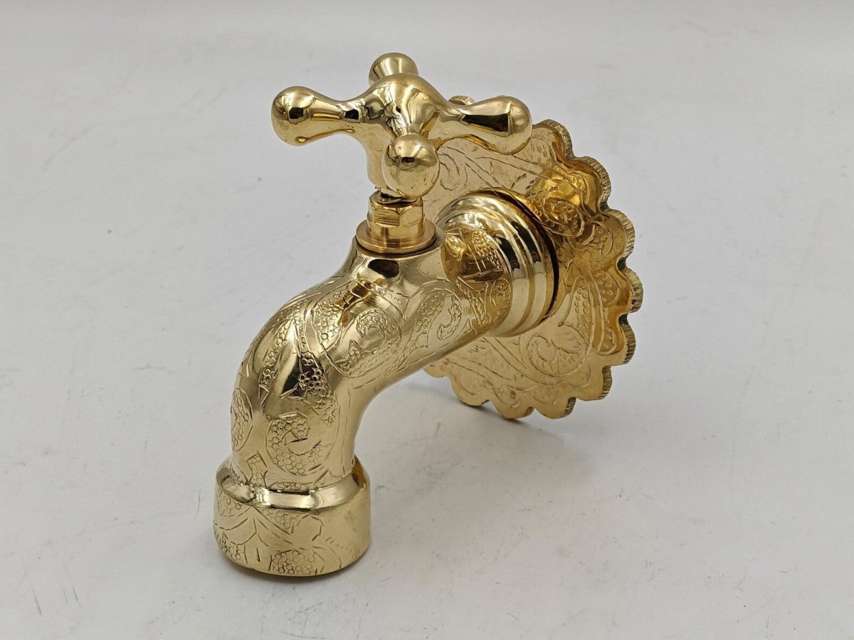 Handcrafted Brass Single Hole Faucet – Wall Mounted Design - The House Of Brass