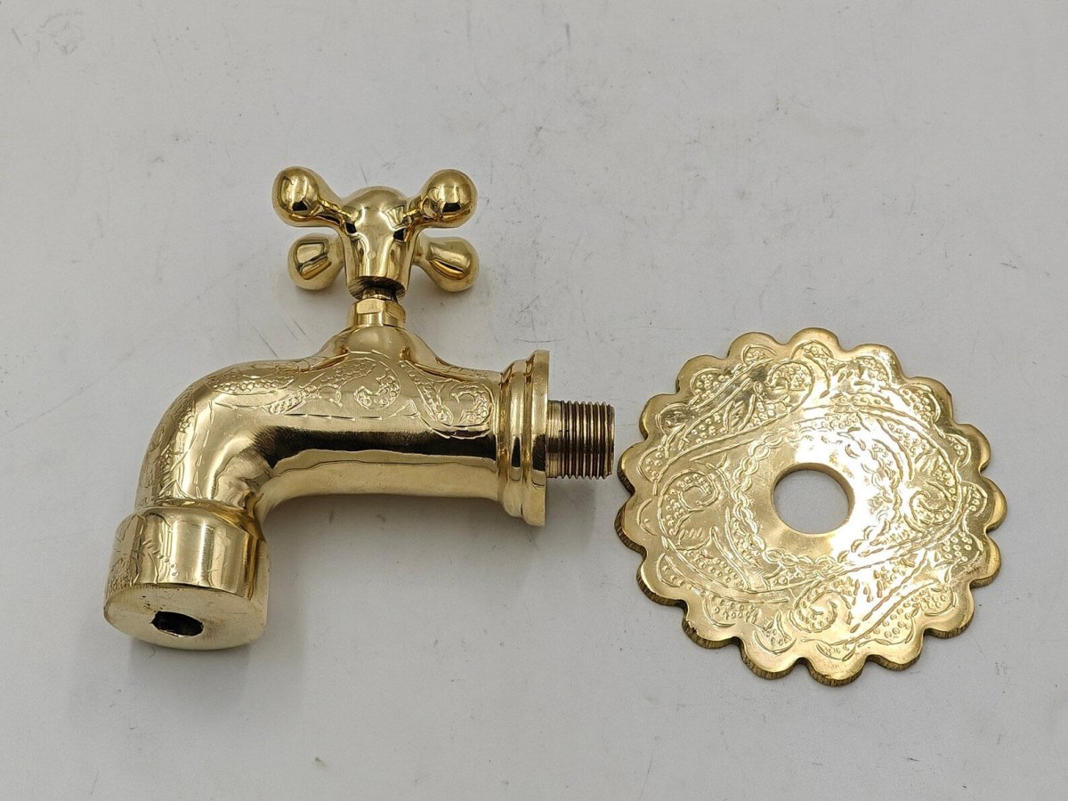 Handcrafted Brass Single Hole Faucet – Wall Mounted Design - The House Of Brass