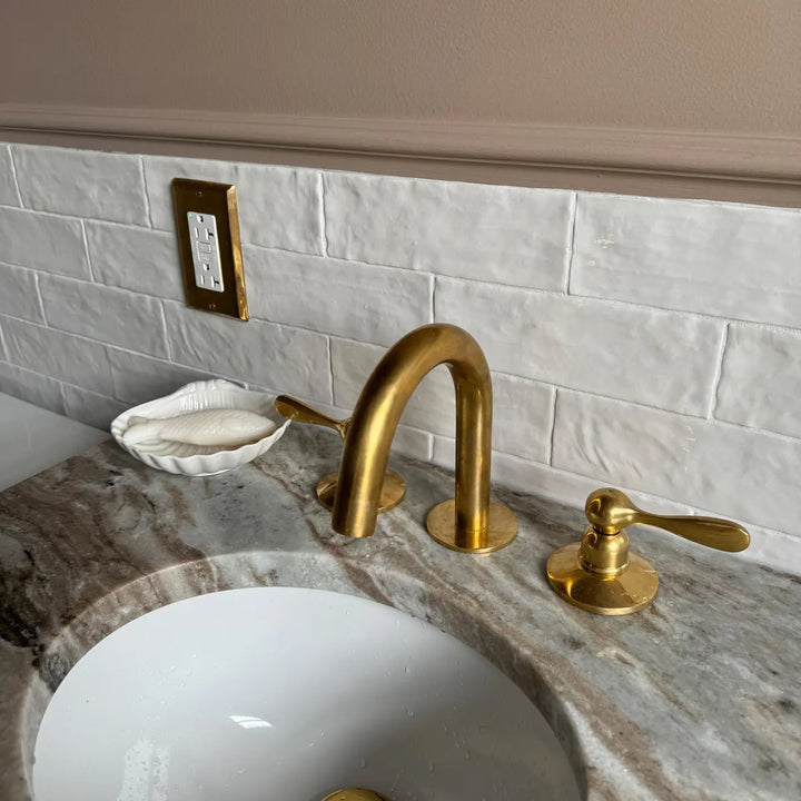 Unlacquered Brass Widespread Bathroom Faucet – 3-Hole, Dual Handles
