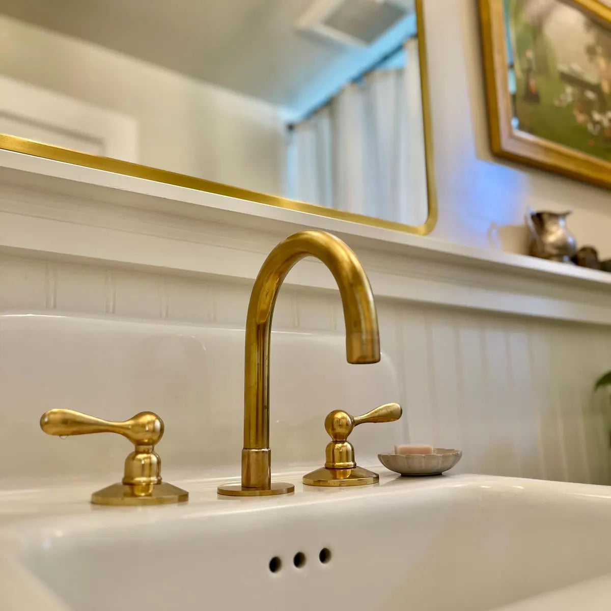 Unlacquered Brass Widespread Bathroom Faucet – 3-Hole, Dual Handles