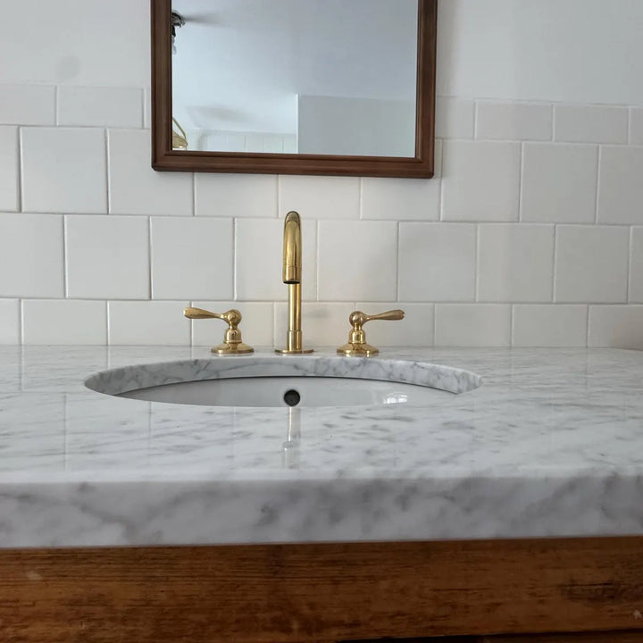 Unlacquered Brass Widespread Bathroom Faucet – 3-Hole, Dual Handles