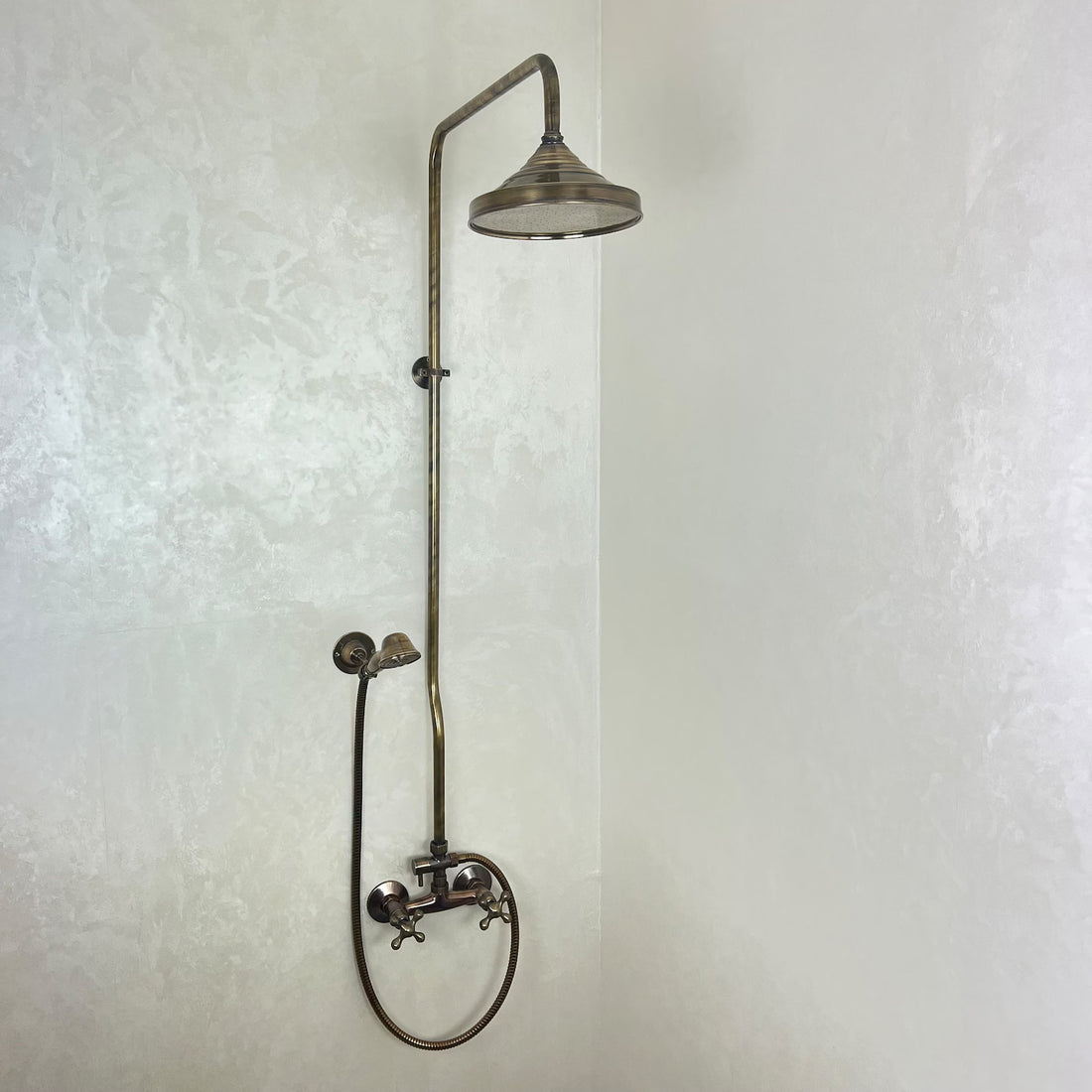 Victorian Style Shower Set with Handheld and Showerhead - Bronze Finish - 8” Round Rainfall Showerhead