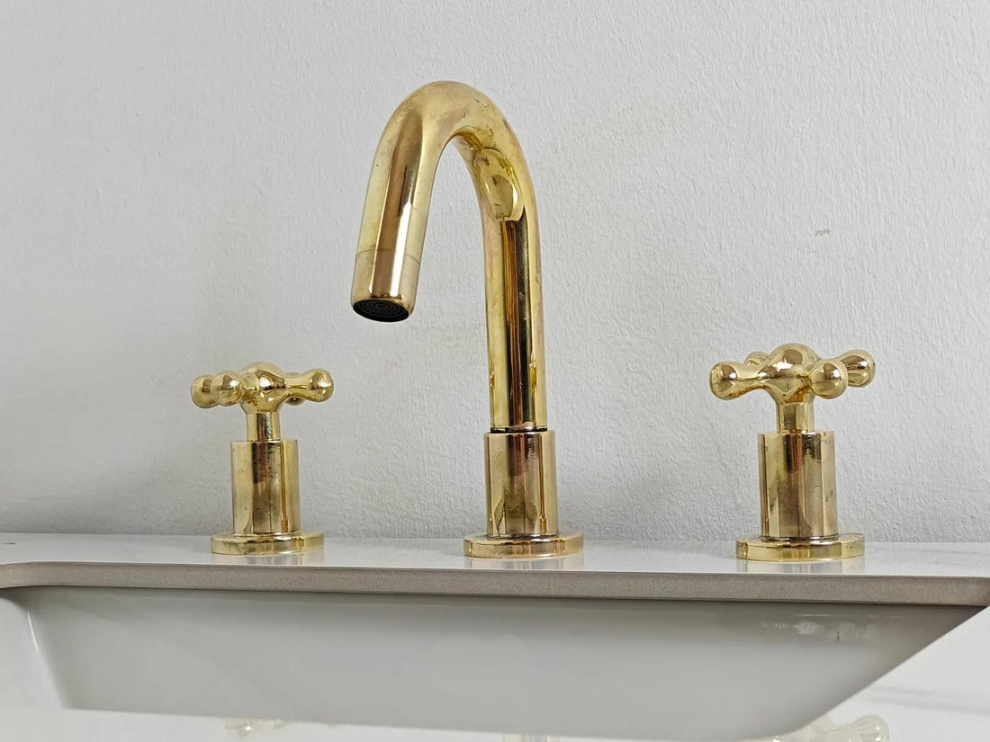 Unlacquered Brass Vanity Faucet – 3 Hole Deck Mount, 5.5" Spout | Solid Brass