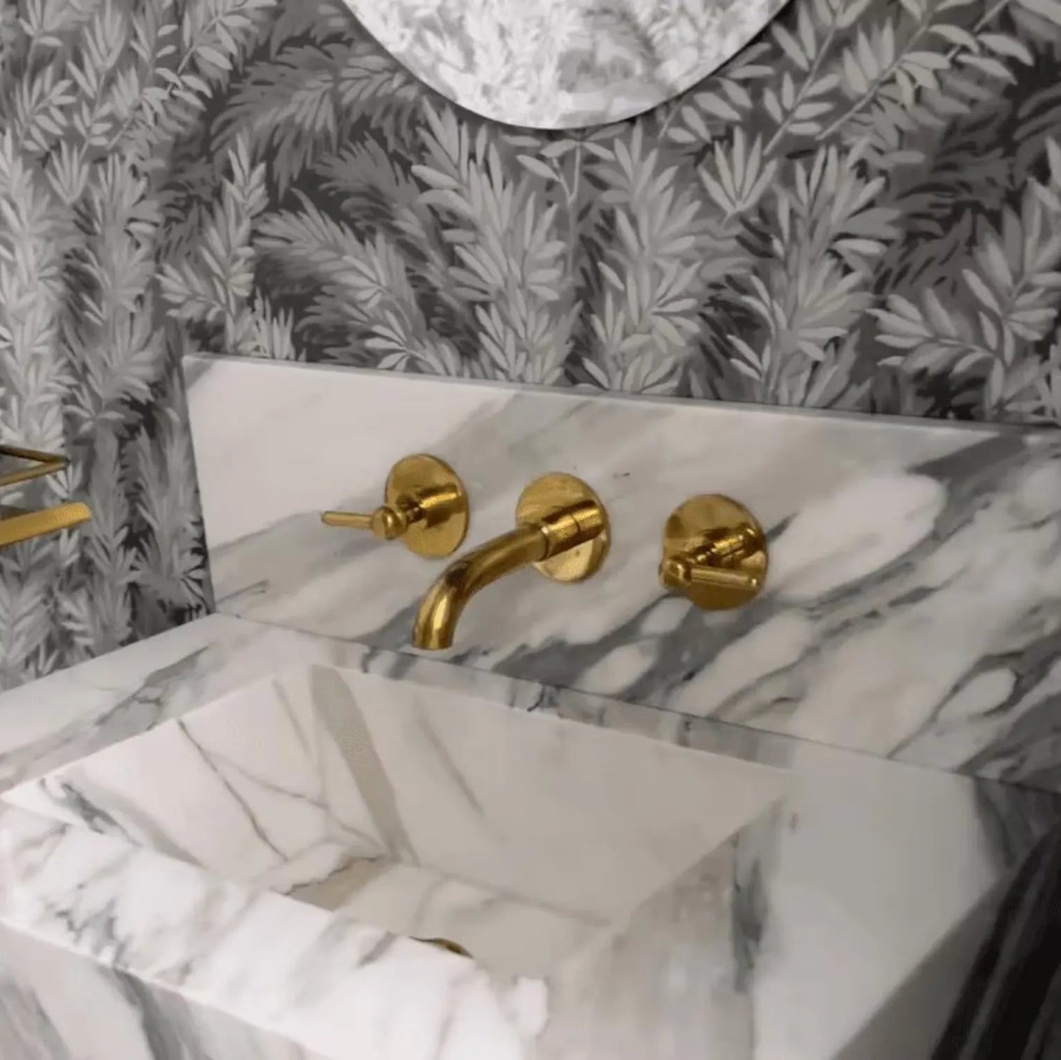 Unlacquered Brass Wall Mount Bathroom Faucet – 8" Spread, 5.5" Spout