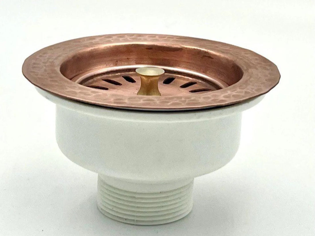 Copper Finish Brass Kitchen Sink Drain: Farmhouse Basket Strainer, 3.5"