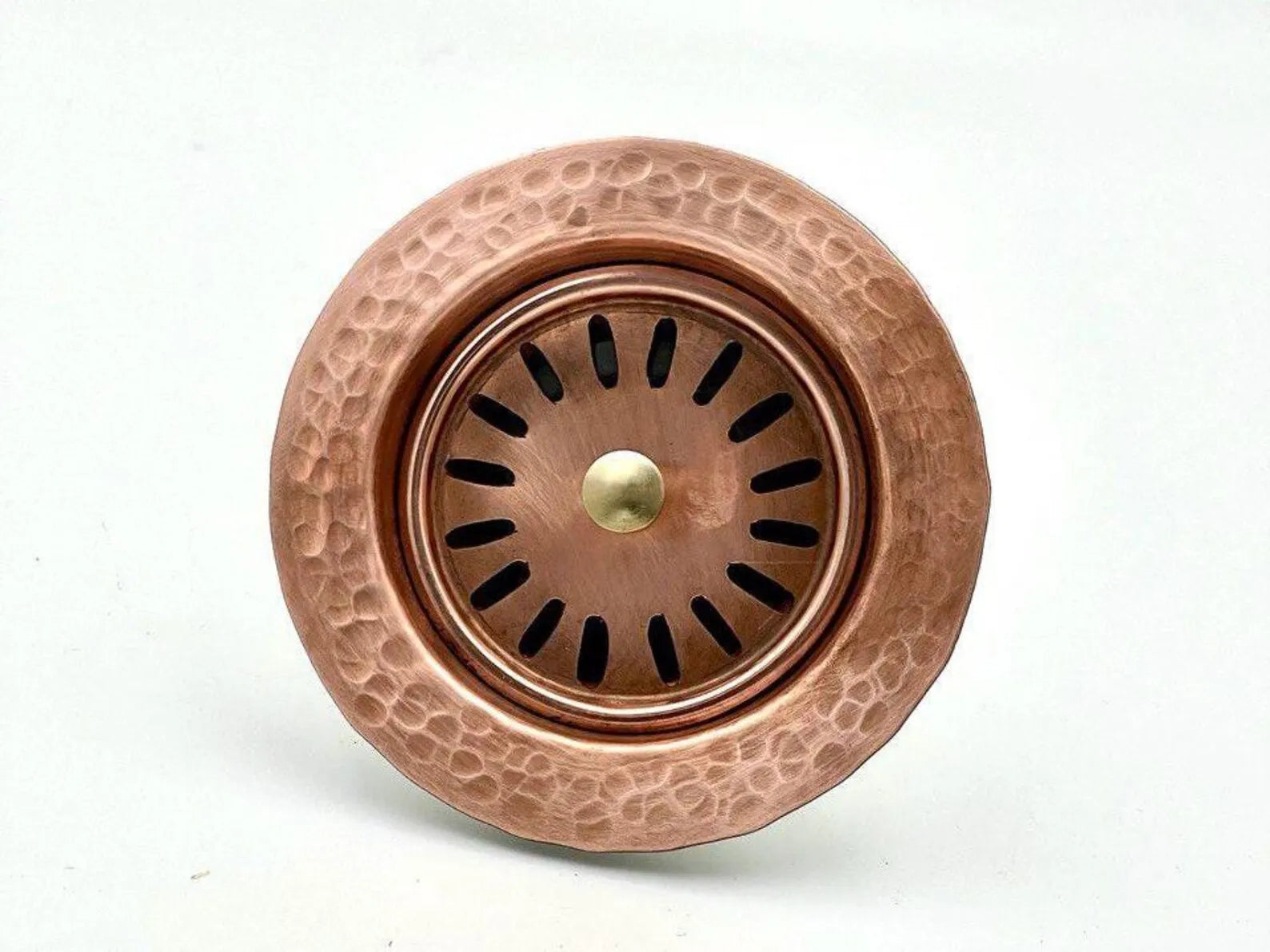Copper Finish Brass Kitchen Sink Drain: Farmhouse Basket Strainer, 3.5"