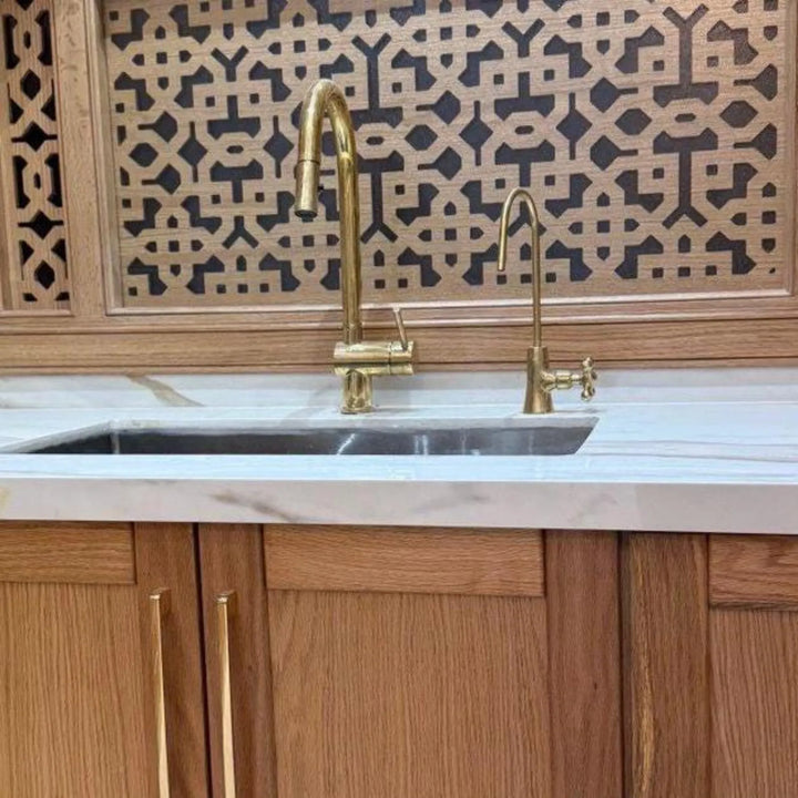 Unlacquered Brass Pull-Down Kitchen Faucet – Solid Brass, 17" Tall