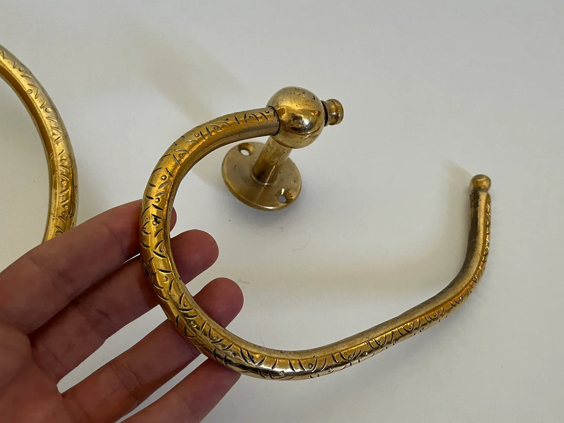 Unlacquered Brass Bathroom Set – Towel Ring & Toilet Paper Holder, Handcrafted