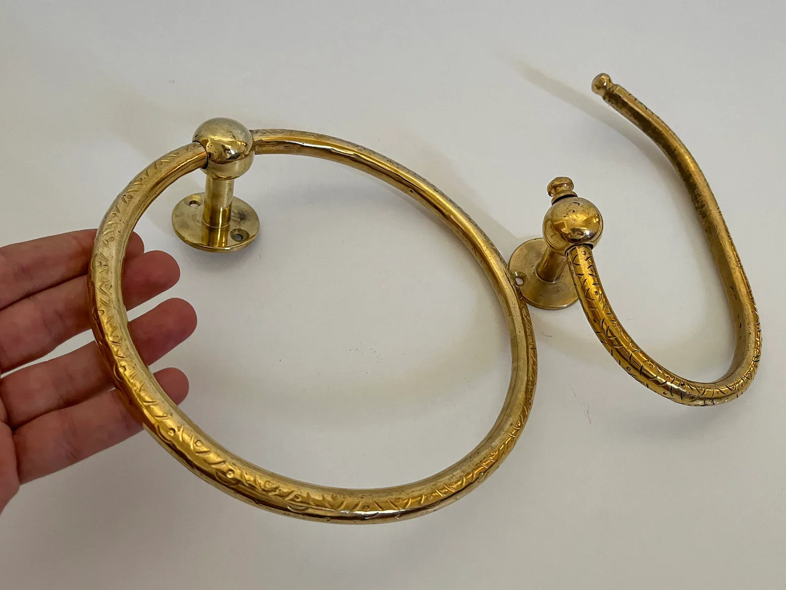 Unlacquered Brass Bathroom Set – Towel Ring & Toilet Paper Holder, Handcrafted