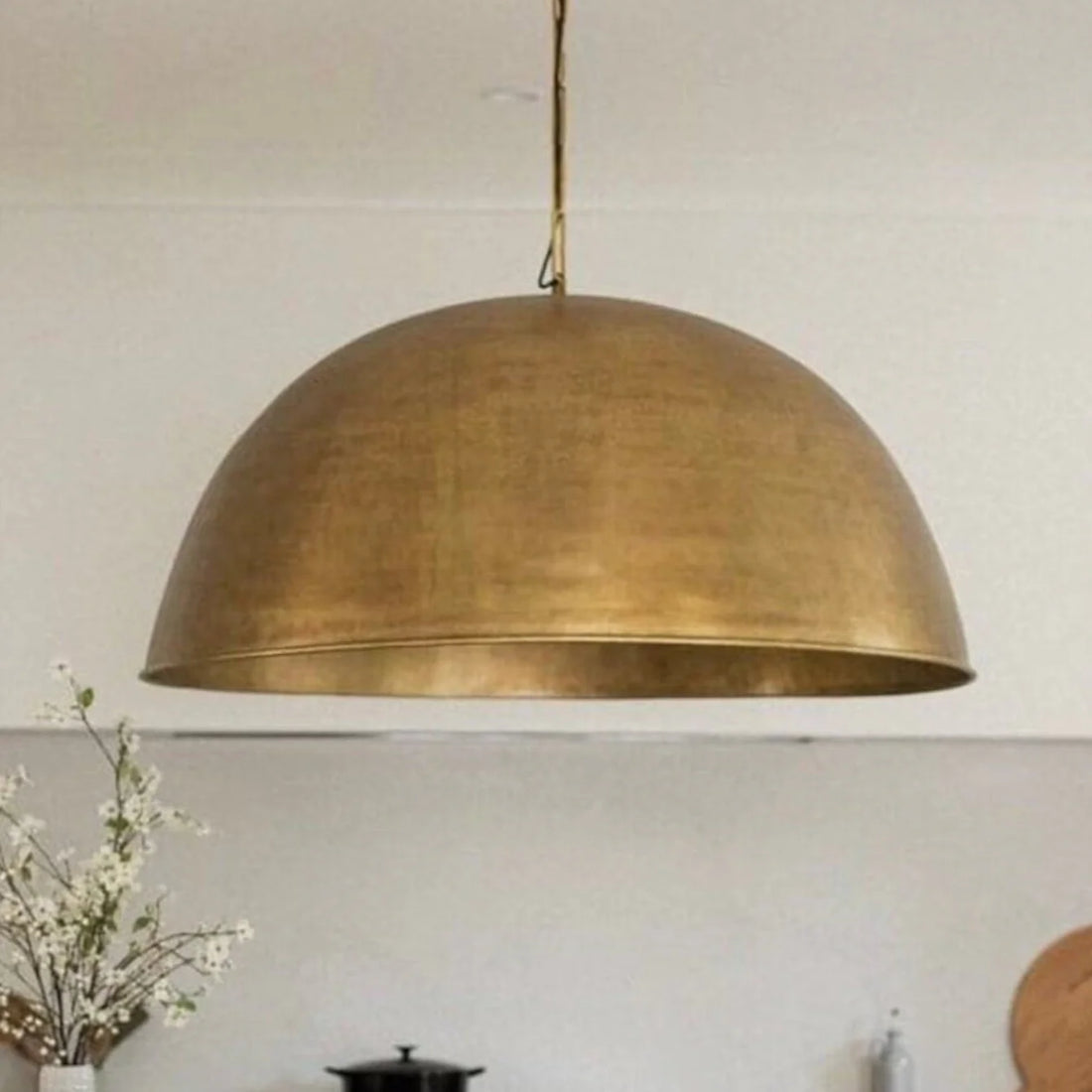 Unlacquered Brass Pendant Light - Customizable Round Brass Light Fixture - The House Of Brass