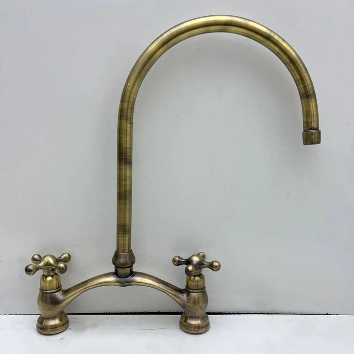 Oil Rubbed Bronze Kitchen Faucet – Bridge Style, Cross Handles, 10" Spout | Solid Brass - The House Of Brass