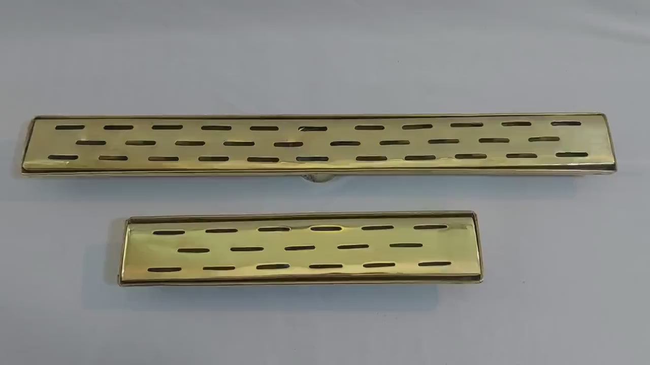 Unlacquered Brass Linear Shower Drain – Removable Grate, 8" to 48"