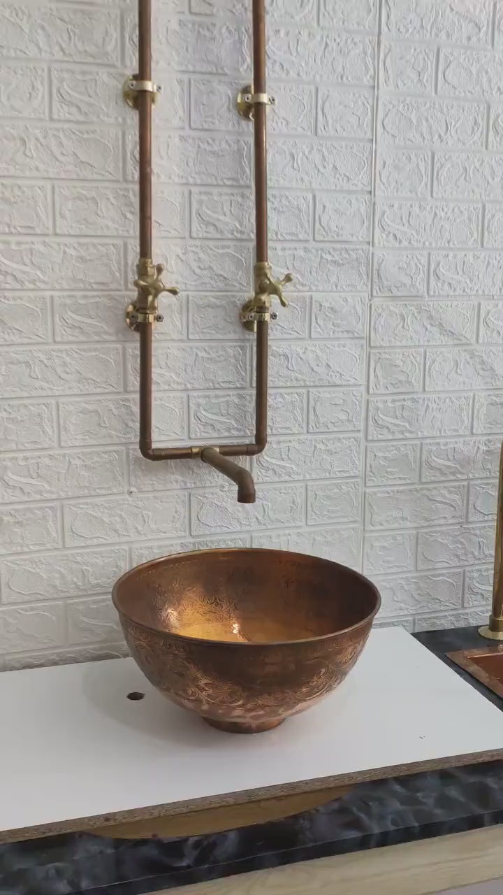 Vintage Copper Wall Mounted Kitchen & Bathroom Faucet – Solid Copper & Brass, 9" Spout