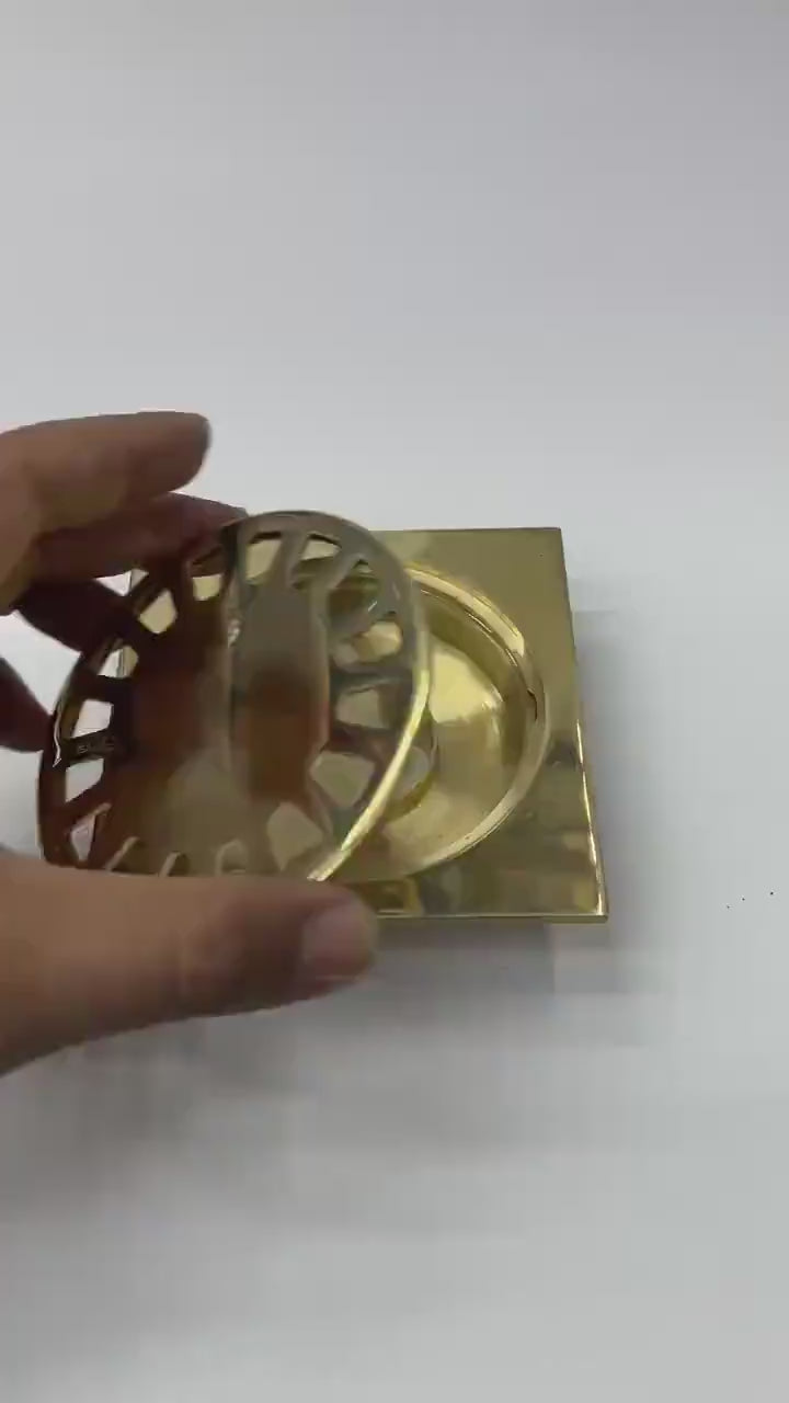 Unlacquered Brass Square Shower Drain – Removable Cover, 3 Sizes
