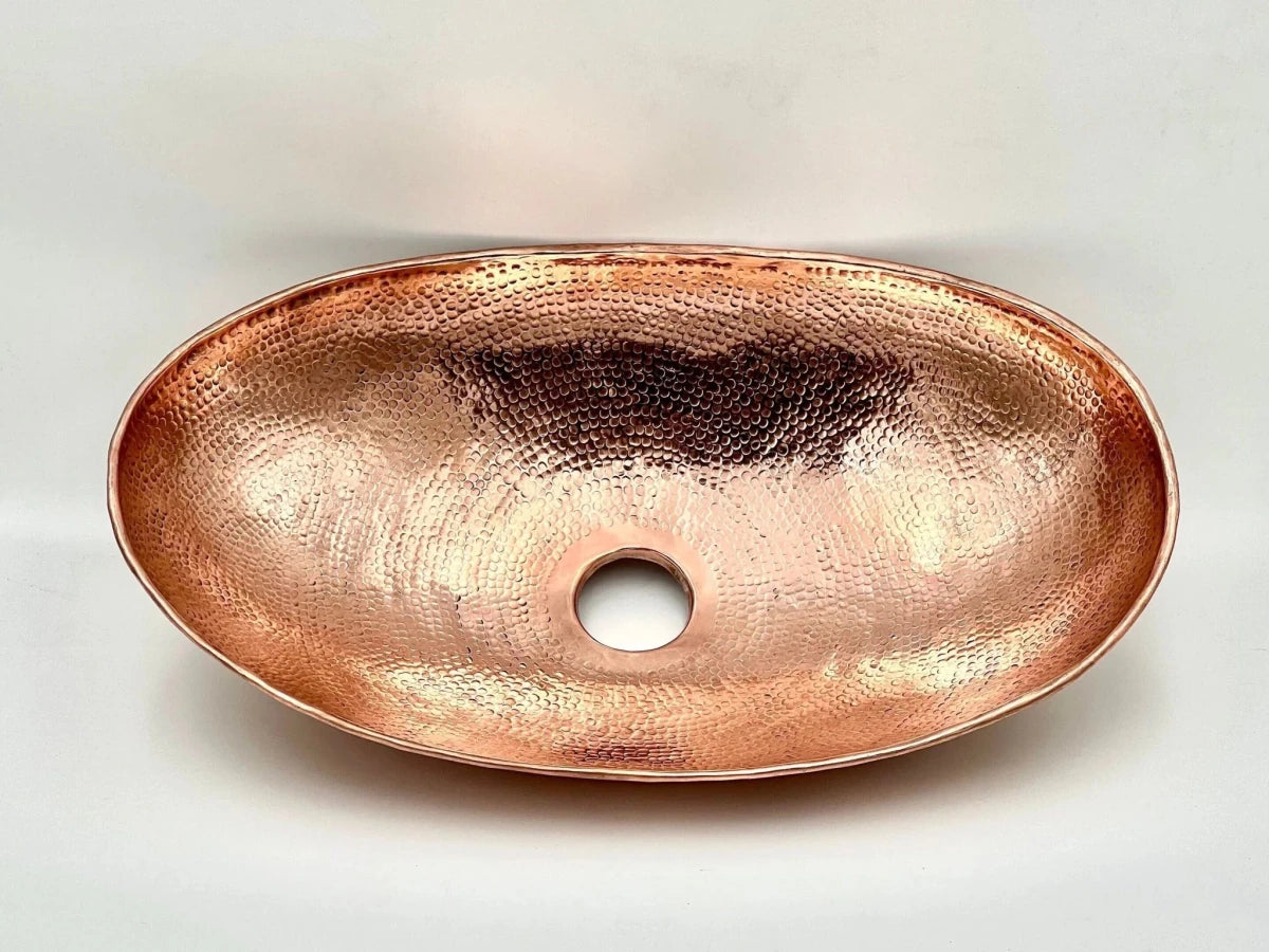 Solid Copper Hammered Vessel Sink – 18x11x4", Unlacquered, Natural Patina - The House Of Brass