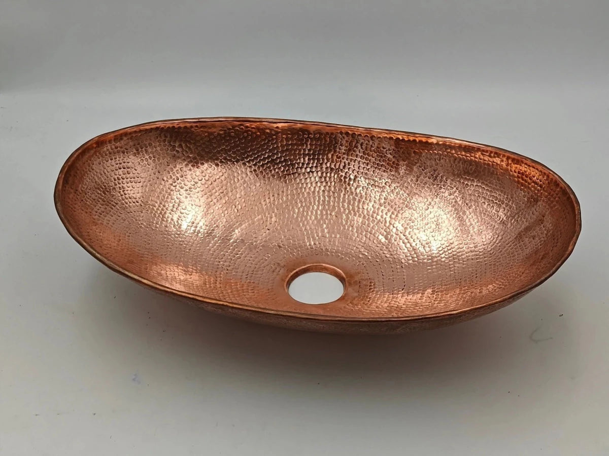 Solid Copper Hammered Vessel Sink – 18x11x4", Unlacquered, Natural Patina - The House Of Brass