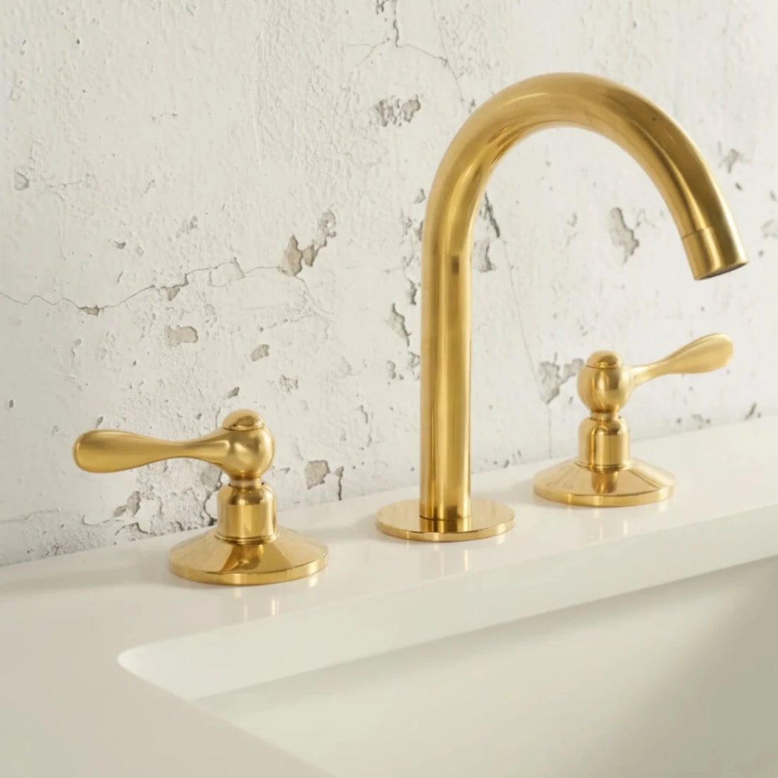 Unlacquered Brass 3-Hole Deck Mounted Bathroom Sink Faucet – Solid Brass, Natural Patina - The House Of Brass