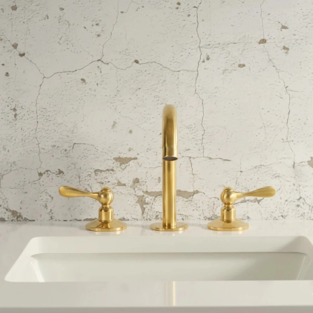 Unlacquered Brass 3-Hole Deck Mounted Bathroom Sink Faucet – Solid Brass, Natural Patina - The House Of Brass