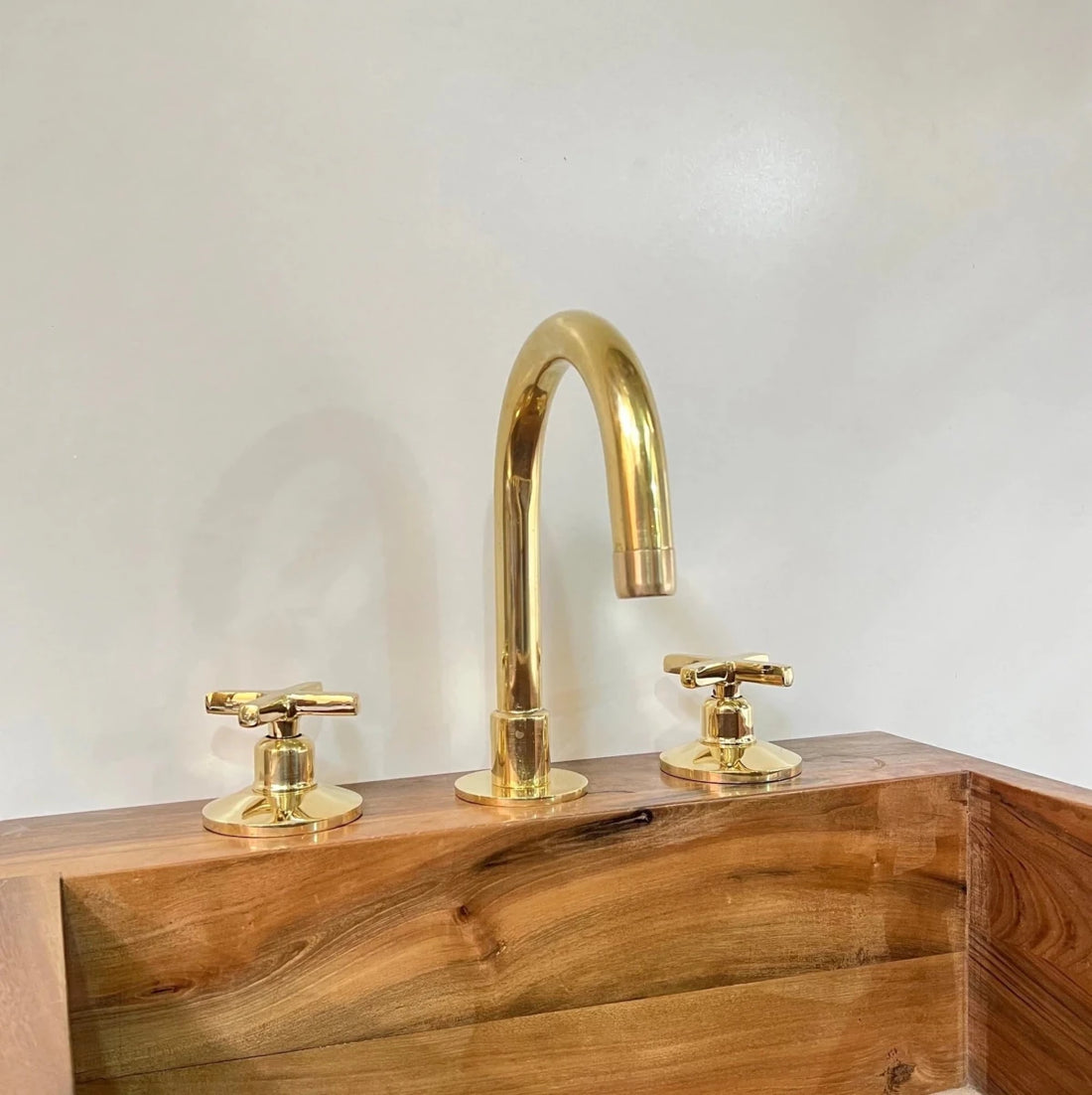 Unlacquered Brass 3-Hole Widespread Bathroom Faucet – Cross or Flat Handles | Solid Brass - The House Of Brass