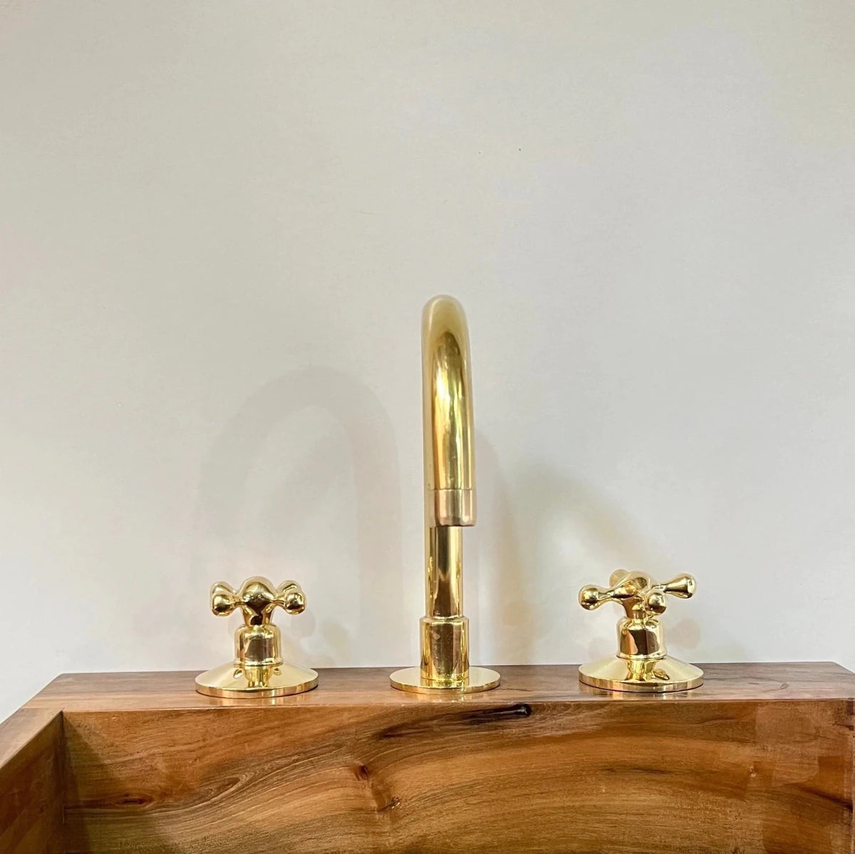 Unlacquered Brass 3-Hole Widespread Bathroom Faucet – Cross or Flat Handles | Solid Brass - The House Of Brass
