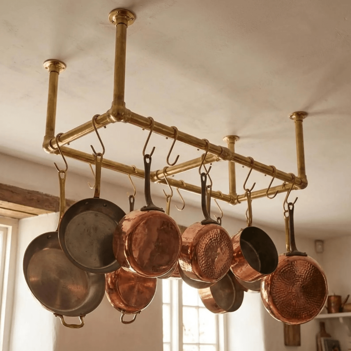 Unlacquered Brass Ceiling Pot Rack - The House Of Brass