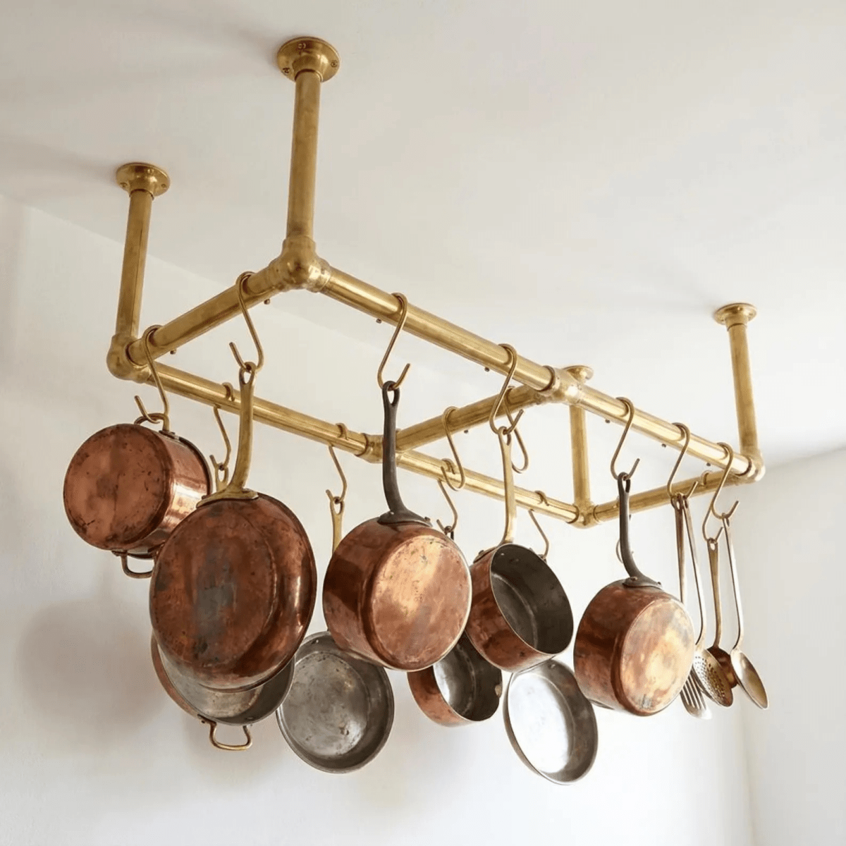 Unlacquered Brass Ceiling Pot Rack - The House Of Brass