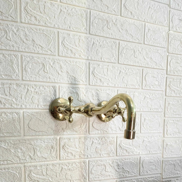 Unlacquered Brass Curved Wall Mounted Faucet – 2-Hole, 8.5" Spout | Solid Brass - The House Of Brass