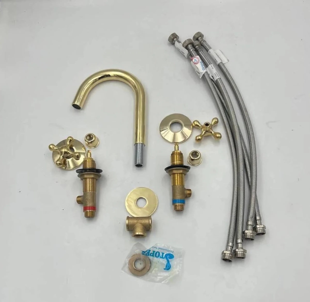 Unlacquered Brass Deck Mounted Bathroom Faucet – Cross Handles, 8" Spread | Solid Brass - The House Of Brass