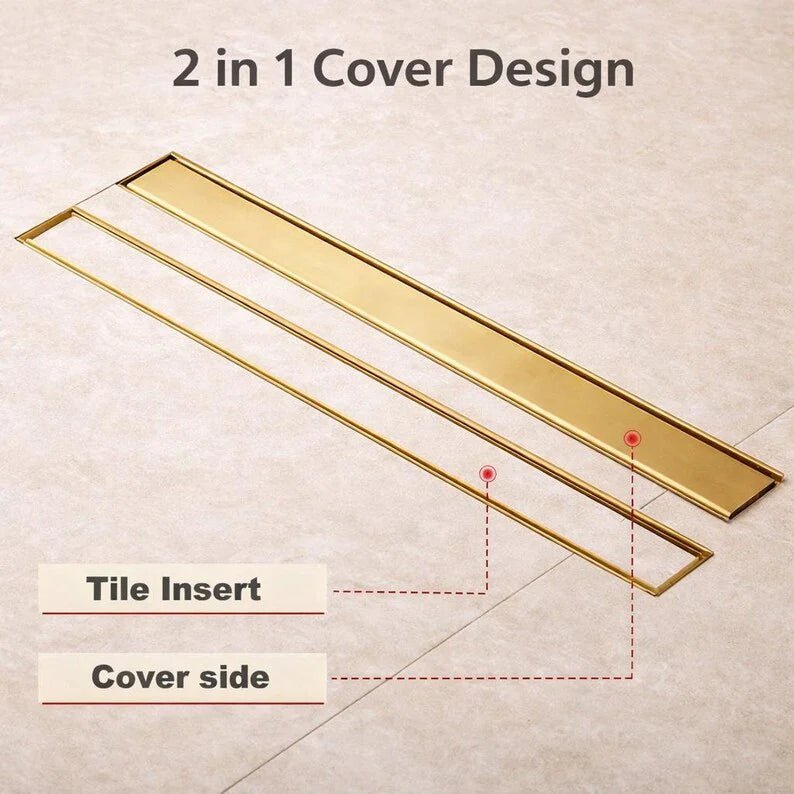 Unlacquered Brass Linear Shower Drain – Tile Insert Bathroom Floor Drain - The House Of Brass