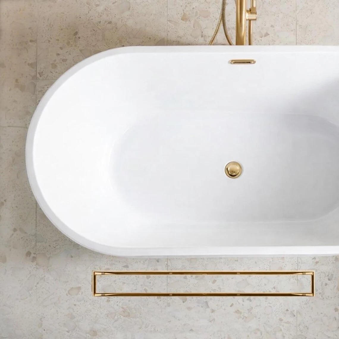 Unlacquered Brass Linear Shower Drain – Tile Insert Bathroom Floor Drain - The House Of Brass