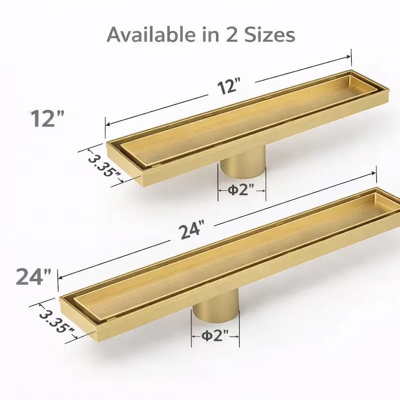 Unlacquered Brass Linear Shower Drain – Tile Insert Bathroom Floor Drain - The House Of Brass