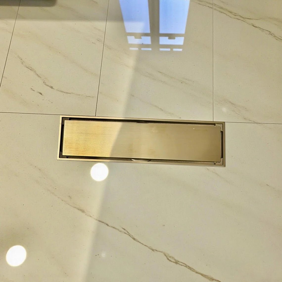 Unlacquered Brass Linear Shower Drain – Tile Insert Bathroom Floor Drain - The House Of Brass