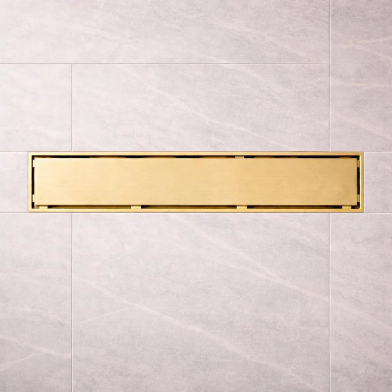 Unlacquered Brass Linear Shower Drain – Tile Insert Bathroom Floor Drain - The House Of Brass